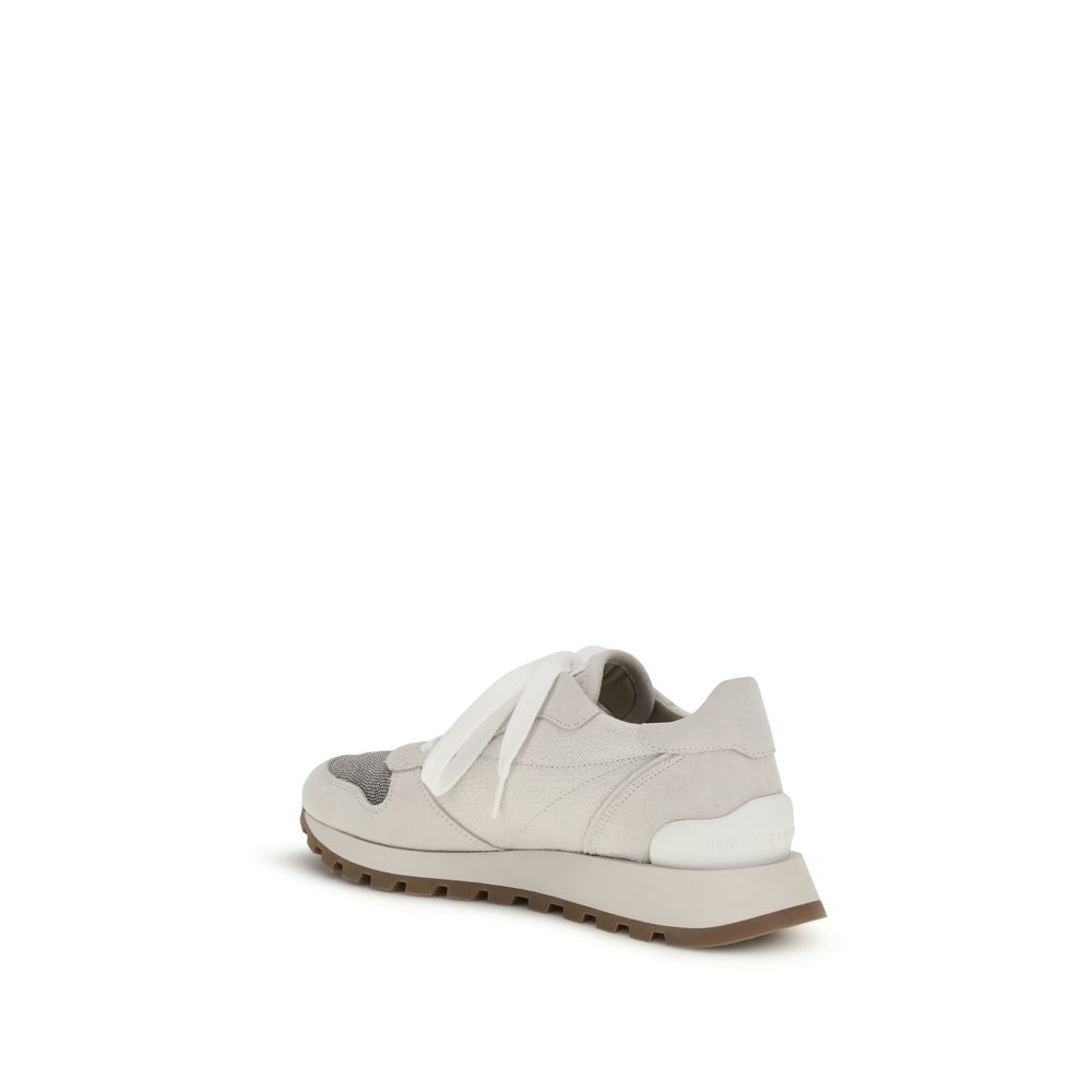 Brunello Cucinelli Gray Calf Leather Bos Taurus Athletic Sneakers | Regal Royce
