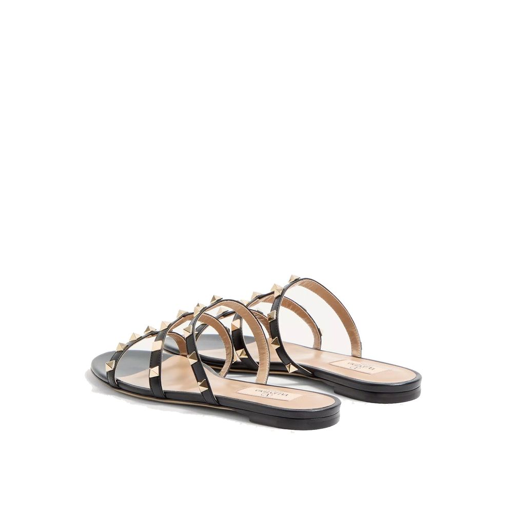 Valentino Garavani Black Calfskin Flat Sandals | Regal Royce