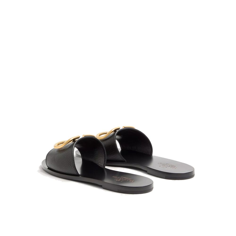 Valentino Garavani Black Calfskin Flat Sandals | Regal Royce