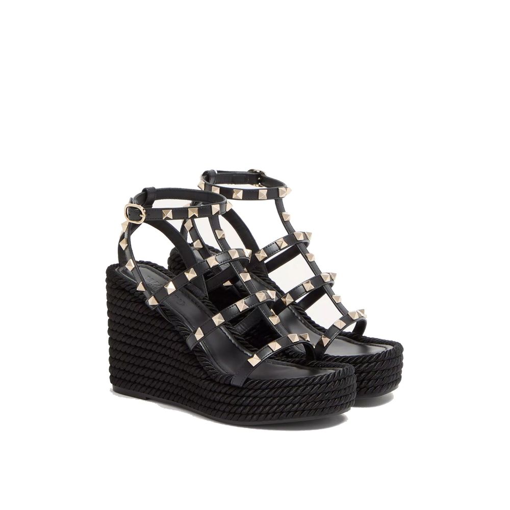 Valentino Garavani Black Calfskin Wedge Sandals | Regal Royce