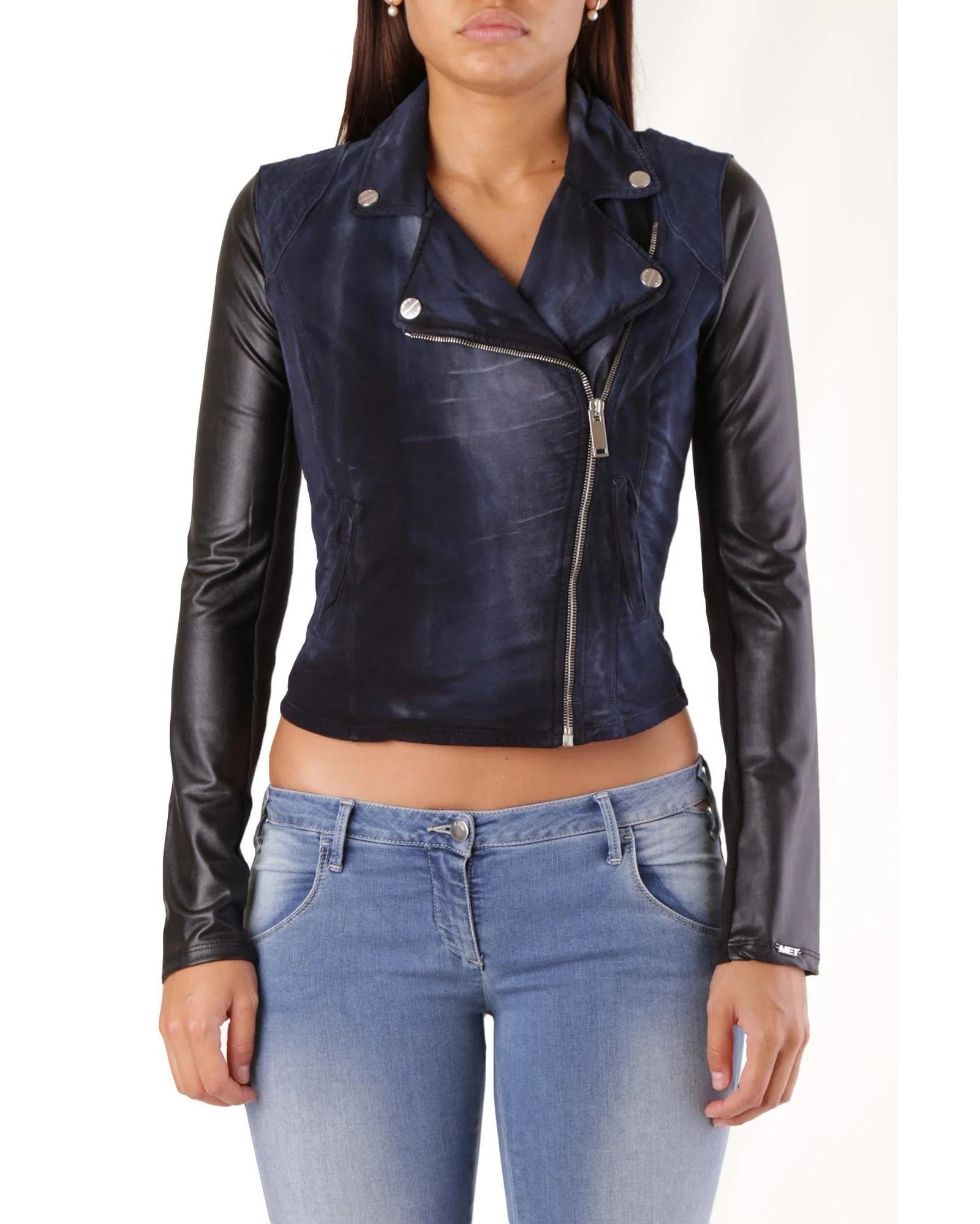 Met Blue Cotton Biker Jacket | Regal Royce