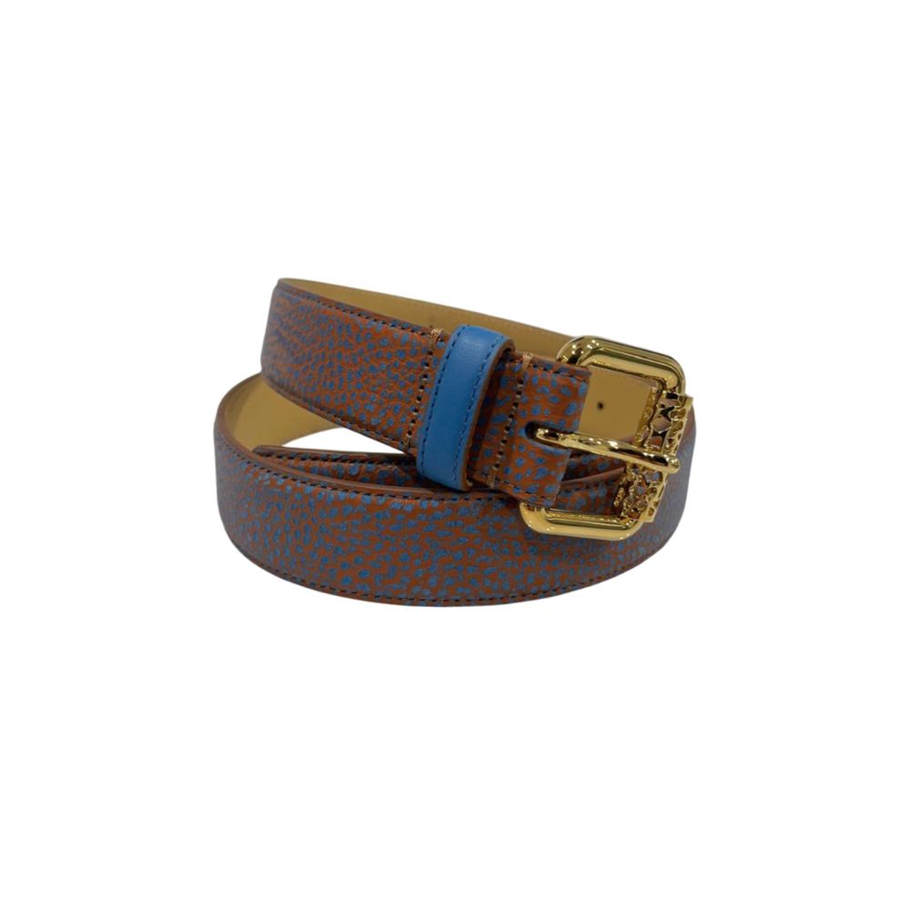Borbonese Brown Leather Women Belt with Gold Buckle | Regal Royce