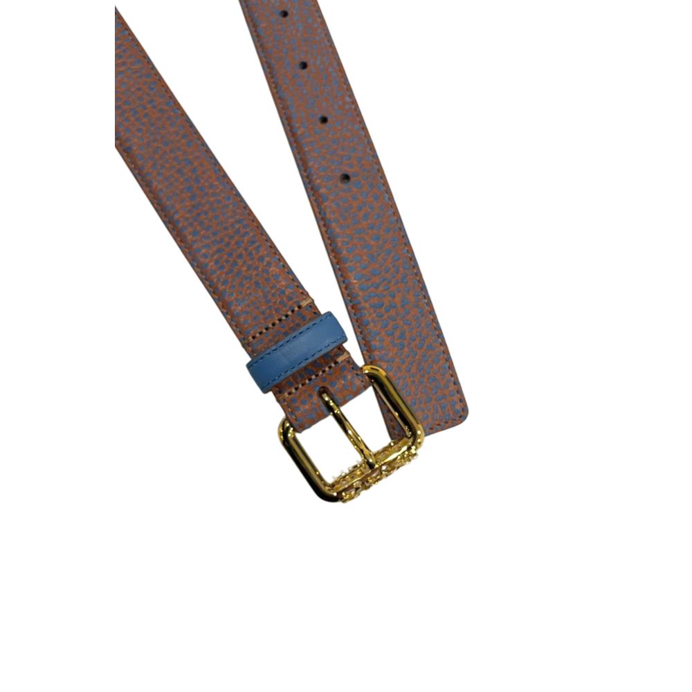 Borbonese Brown Leather Women Belt with Gold Buckle | Regal Royce