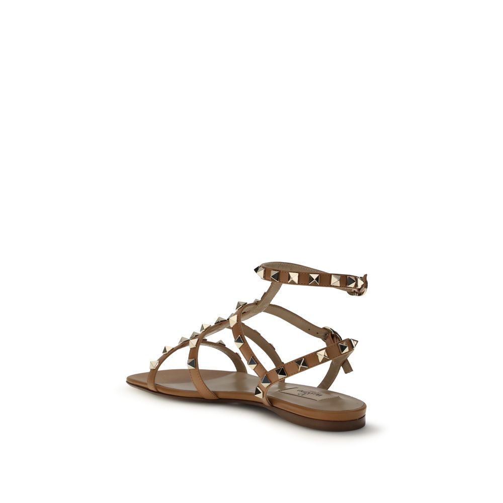Valentino Garavani Beige Calf Leather Bos Taurus Flat Sandals | Regal Royce