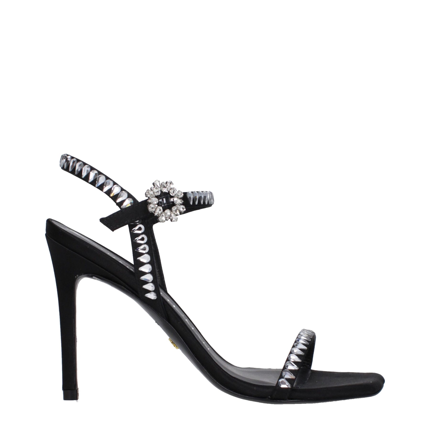 Stuart Weitzman Black Satin Stiletto Heel Sandals | Regal Royce