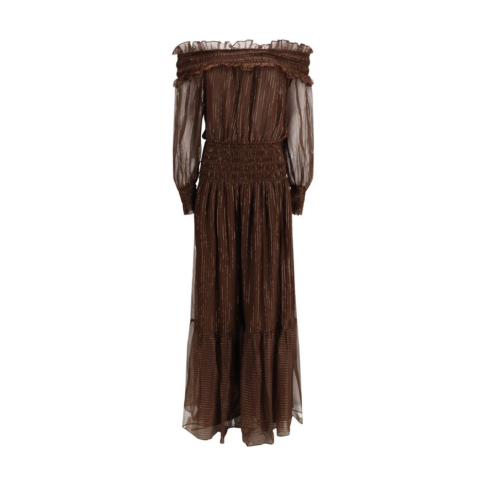 Self-Portrait Brown Silk Long Dress | Regal Royce