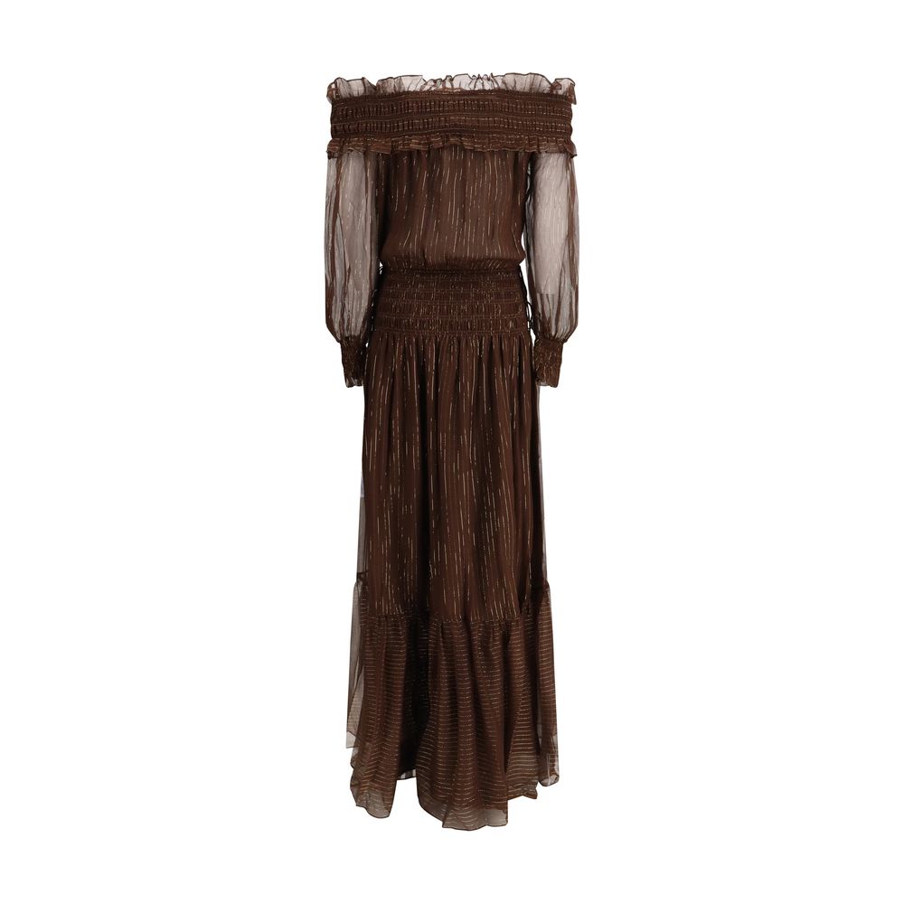 Self-Portrait Brown Silk Long Dress | Regal Royce