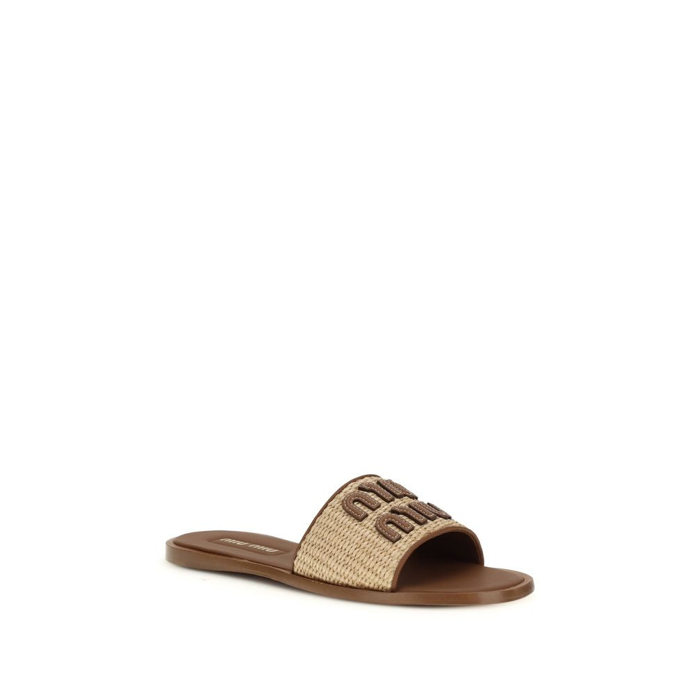 Miu Miu Beige Calf Leather Bos Taurus Flat Sandals | Regal Royce