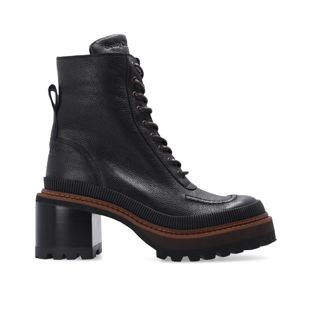 See By Chloé Black Calfskin Lace-Up Boots | Regal Royce