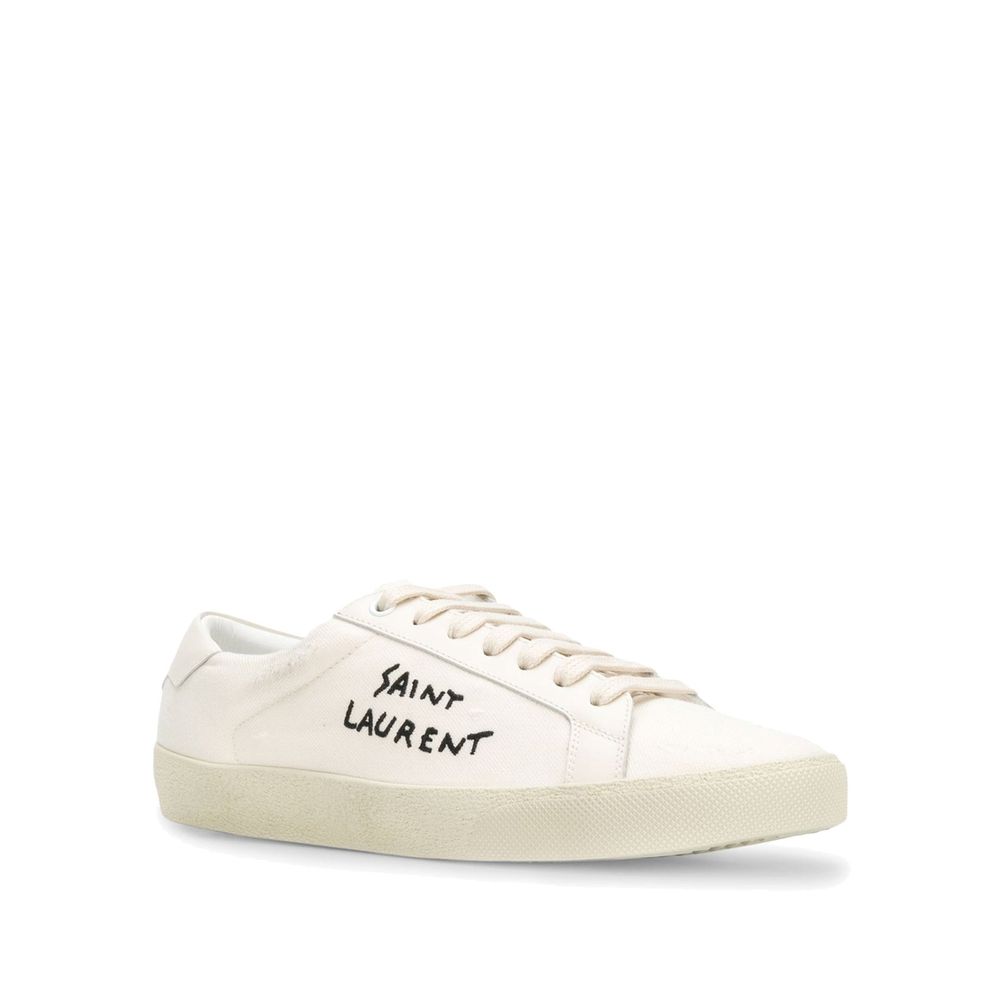 Saint Laurent White Canvas Low Top Sneakers | Regal Royce