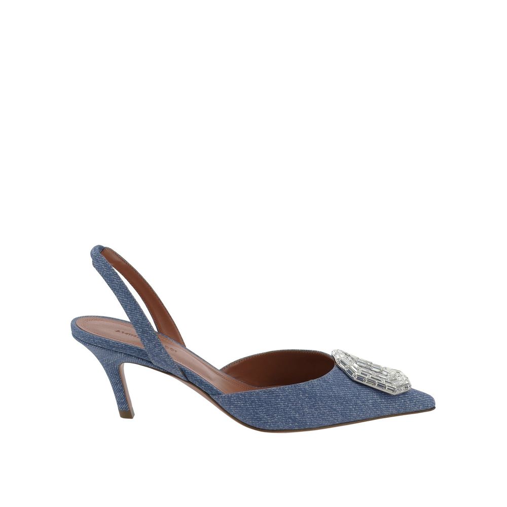 Amina Muaddi Blue Nubuc Leather High Heel Pumps | Regal Royce