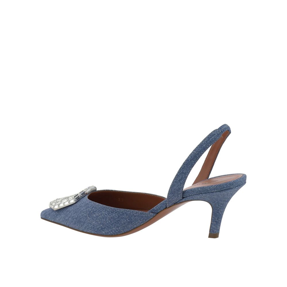 Amina Muaddi Blue Nubuc Leather High Heel Pumps | Regal Royce