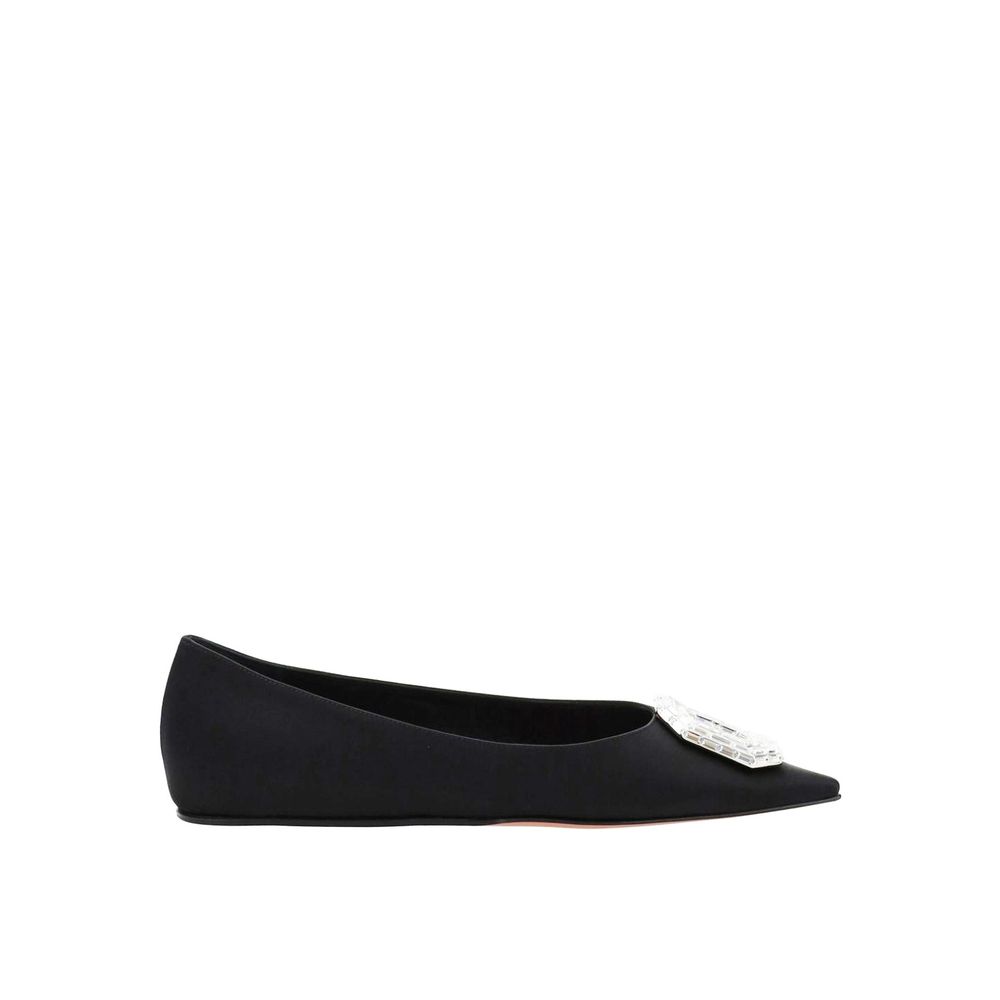 Amina Muaddi Black Silk Ballet Flats | Regal Royce