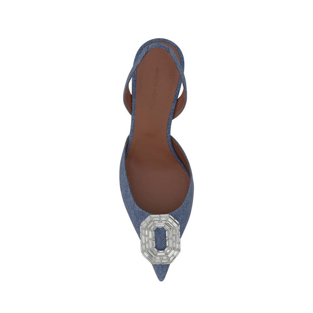 Amina Muaddi Blue Nubuc Leather High Heel Pumps | Regal Royce