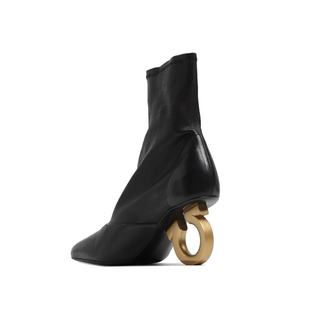 Salvatore Ferragamo Black Lamb Leather High Heel Boots | Regal Royce