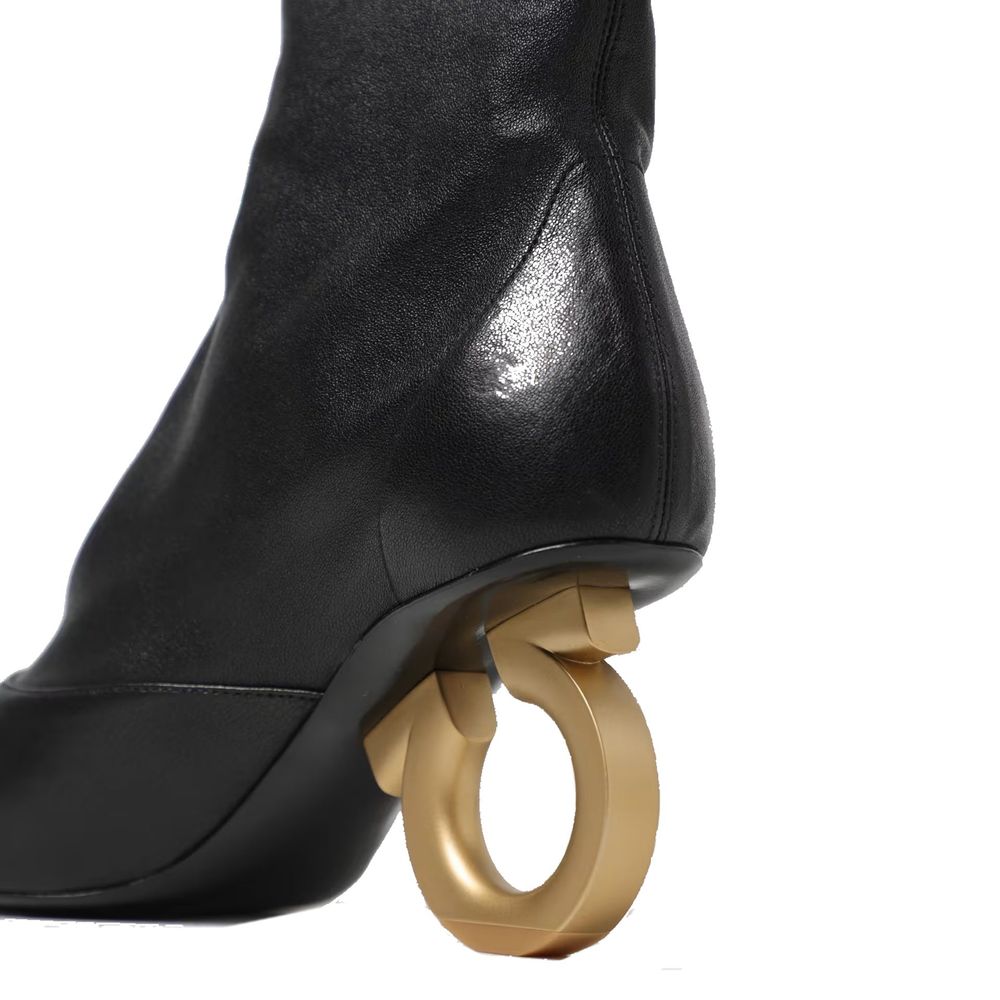 Salvatore Ferragamo Black Lamb Leather High Heel Boots | Regal Royce