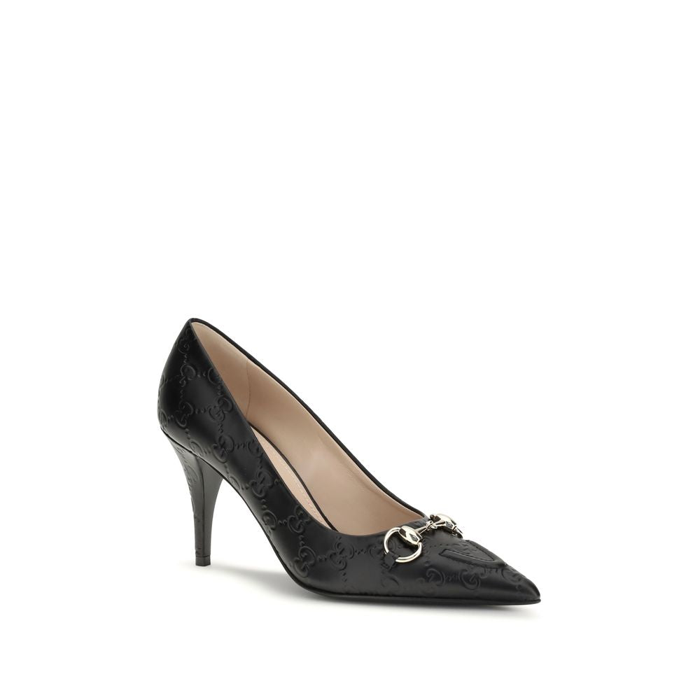 Gucci Black Calf Leather Bos Taurus Mid Heel Pumps | Regal Royce