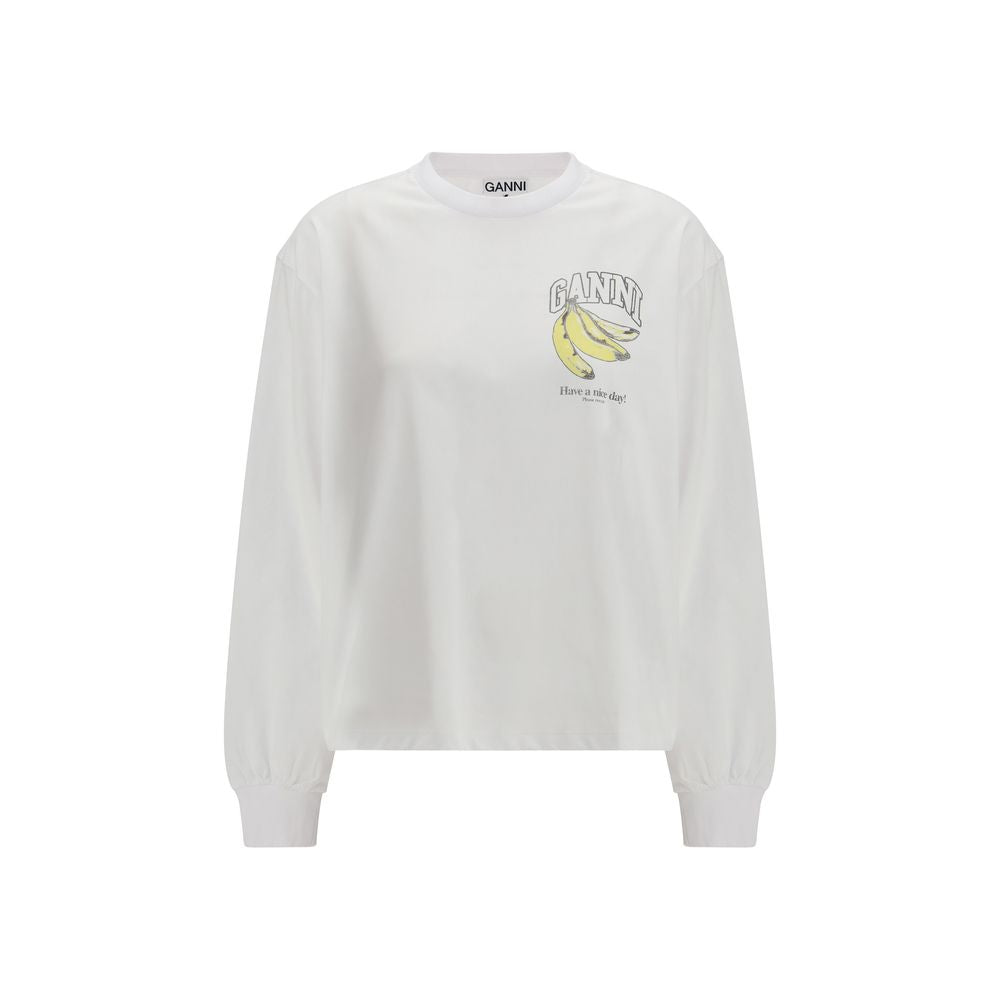 Ganni White Cotton Long Sleeve T-Shirt | Regal Royce