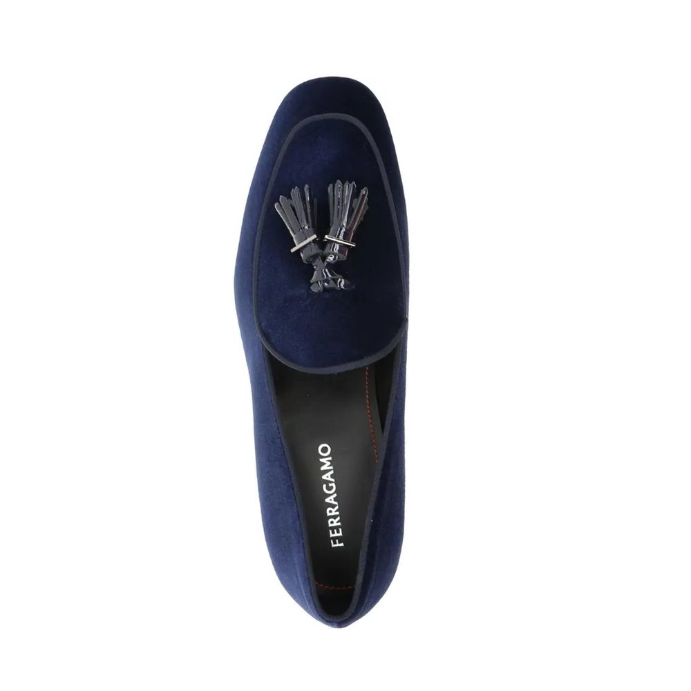 Salvatore Ferragamo Blue Leather Slip-On Loafers | Regal Royce