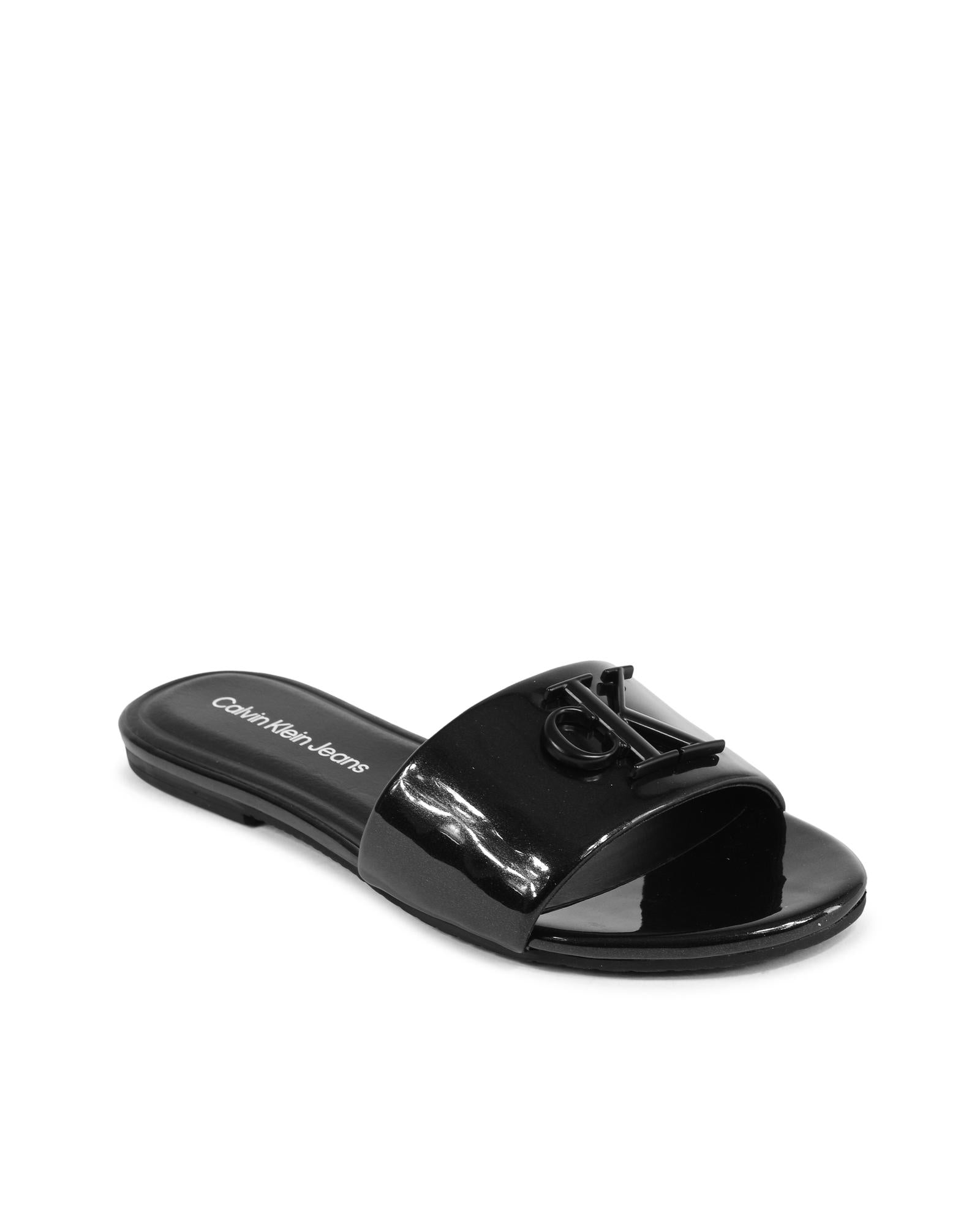 Calvin Klein Black Polyester Flat Sandals | Regal Royce
