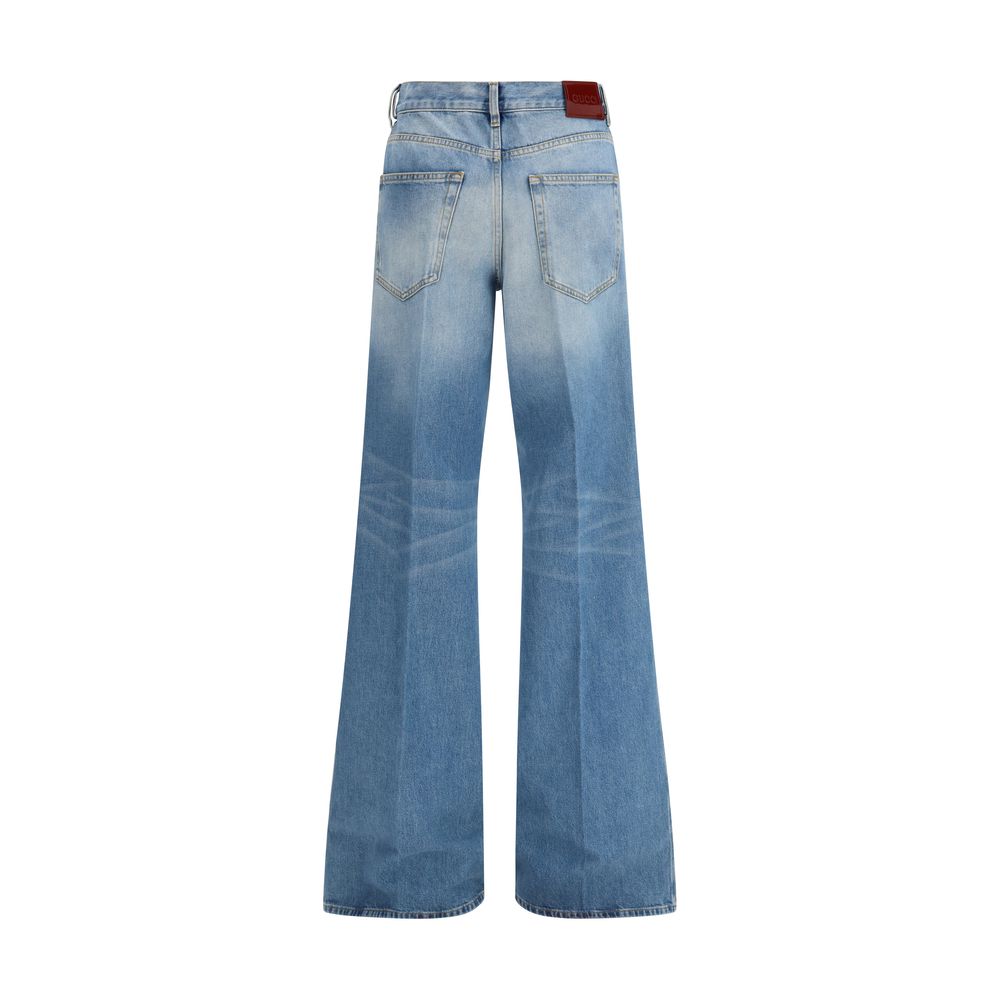 Gucci Light Blue Cotton Flared Jeans | Regal Royce