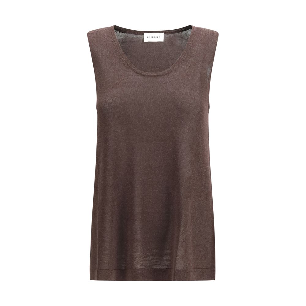 P.A.R.O.S.H. Brown Linen Tank Tops | Regal Royce