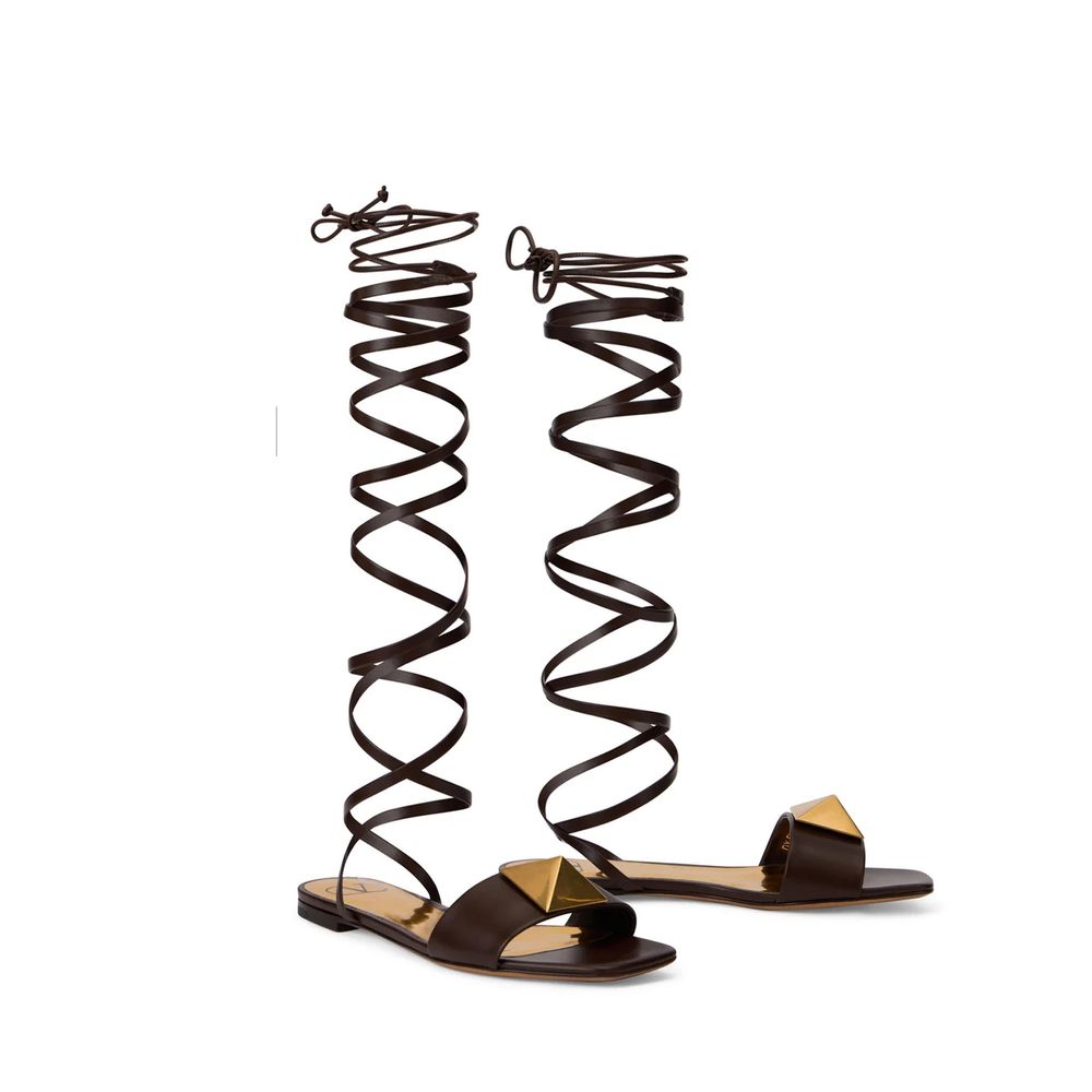 Valentino Garavani Brown Leather Strap-On Sandals | Regal Royce