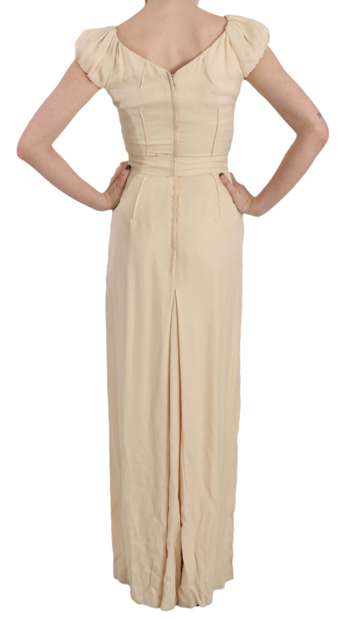 Dolce & Gabbana Beige Silk Column Cap Sleeve Gown Dress | Regal Royce