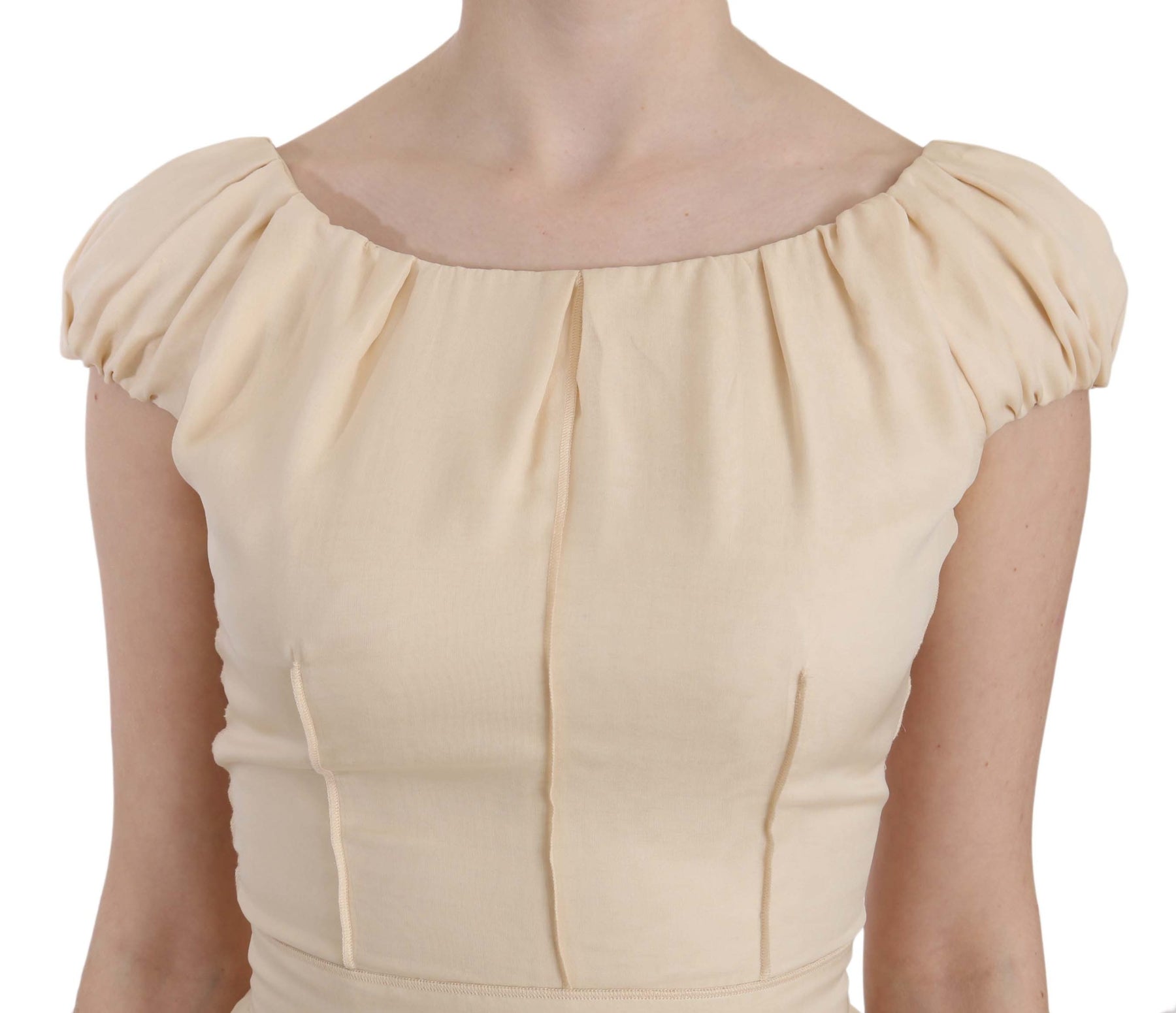 Dolce & Gabbana Beige Silk Column Cap Sleeve Gown Dress | Regal Royce