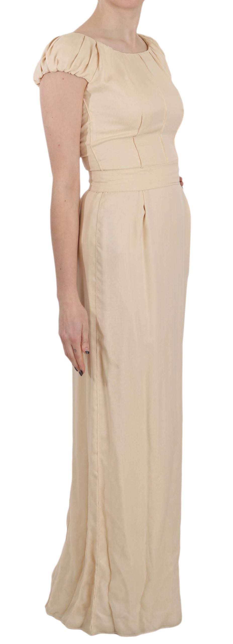 Dolce & Gabbana Beige Silk Column Cap Sleeve Gown Dress | Regal Royce