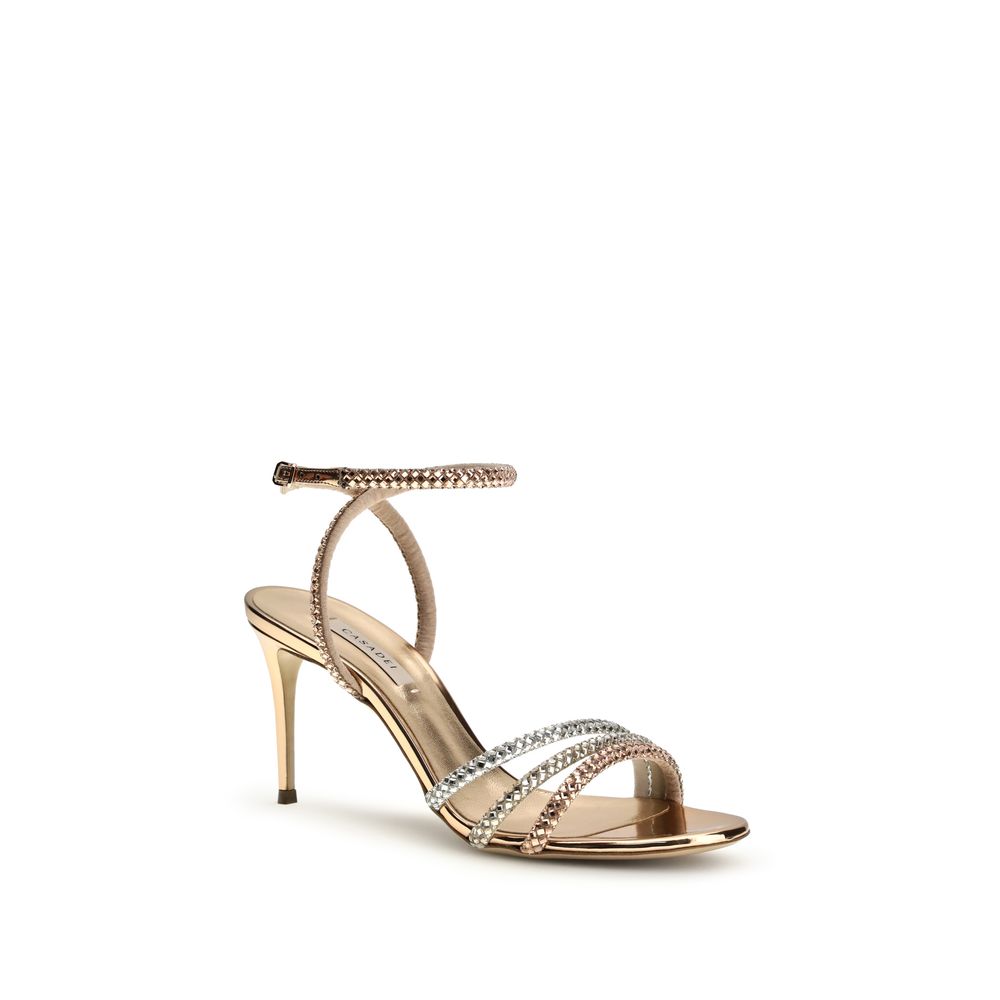 Casadei Gold Calf Leather Bos Taurus Stiletto Heel Sandals | Regal Royce