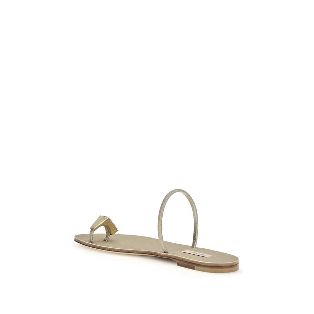Casadei Gold Calf Leather Bos Taurus Flat Sandals | Regal Royce