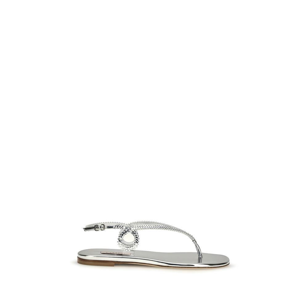 Casadei Silver Calf Leather Bos Taurus Flat Sandals | Regal Royce