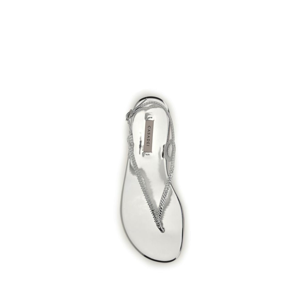 Casadei Silver Calf Leather Bos Taurus Flat Sandals | Regal Royce