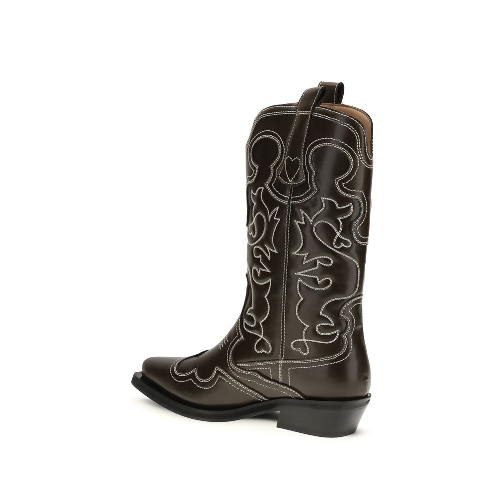 Ganni Brown Polyurethane Lace-Up Boots | Regal Royce