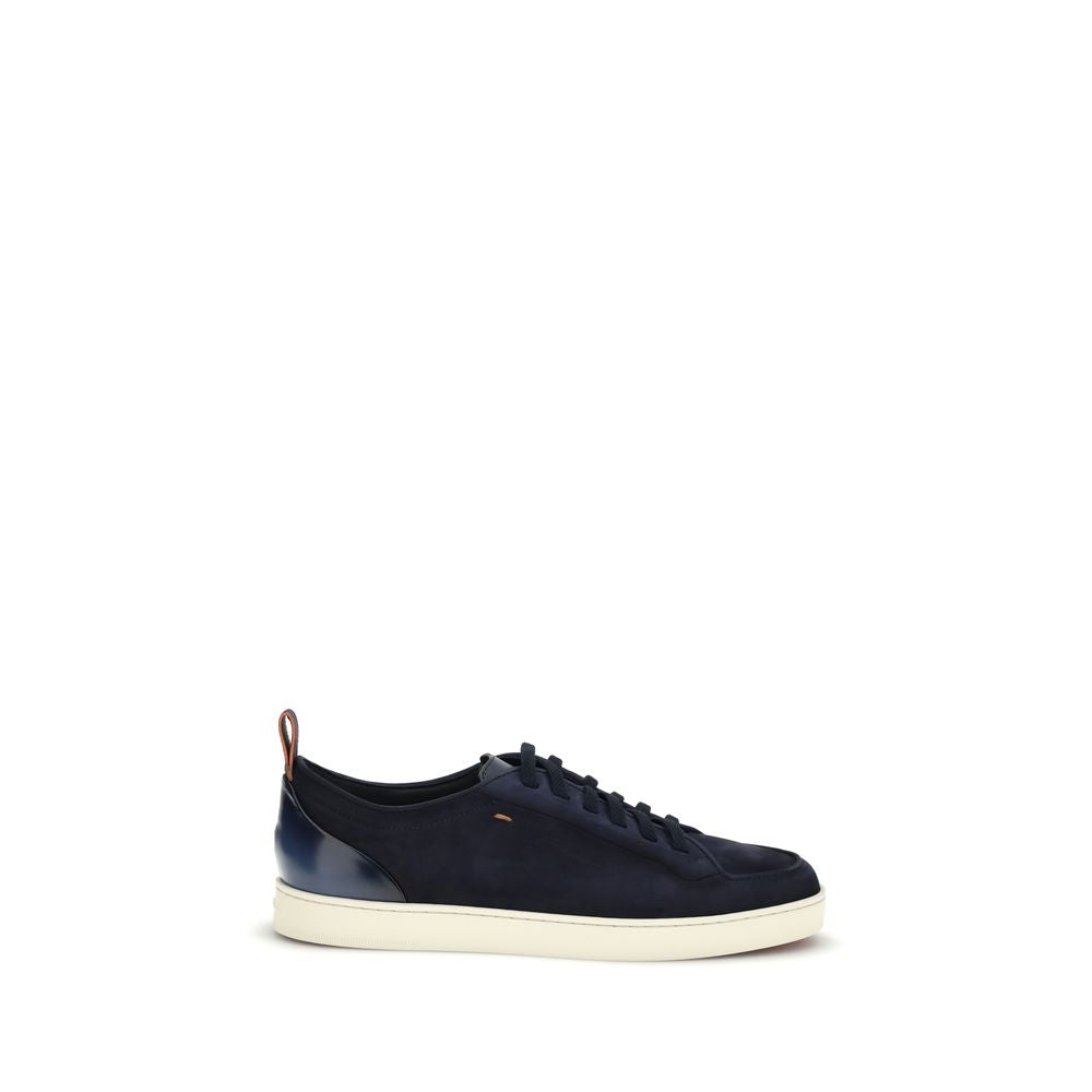 Santoni Blue Calf Leather Bos Taurus Low Top Sneakers | Regal Royce