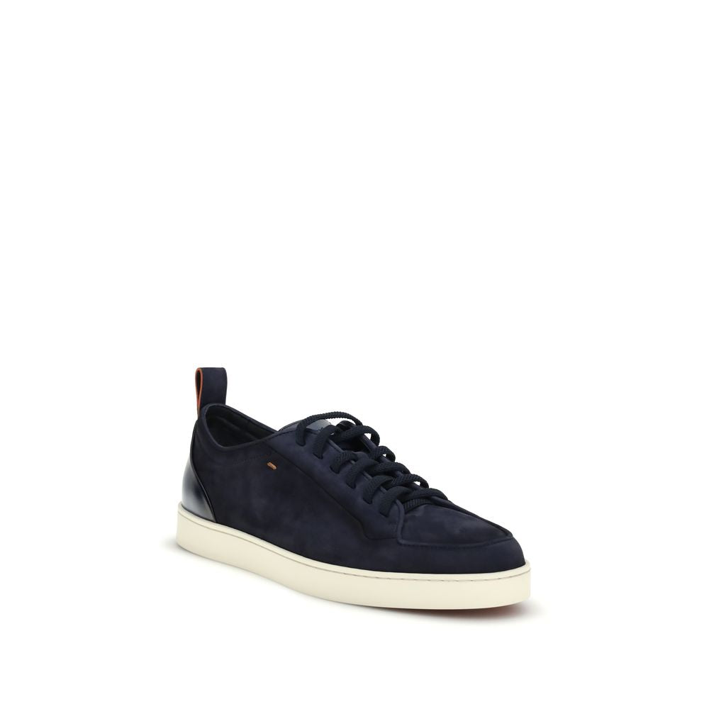 Santoni Blue Calf Leather Bos Taurus Low Top Sneakers | Regal Royce