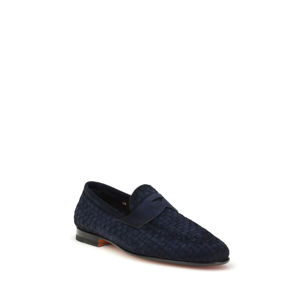 Santoni Blue Calf Leather Bos Taurus Slip-On Loafers | Regal Royce