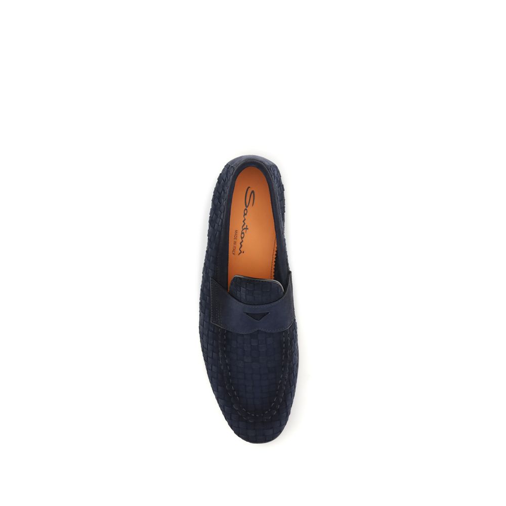 Santoni Blue Calf Leather Bos Taurus Slip-On Loafers | Regal Royce