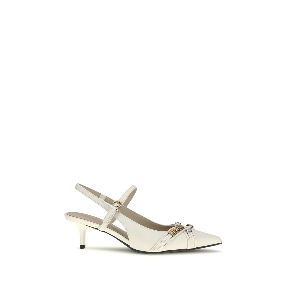 PINKO White Calf Leather Bos Taurus Mid Heel Pumps | Regal Royce
