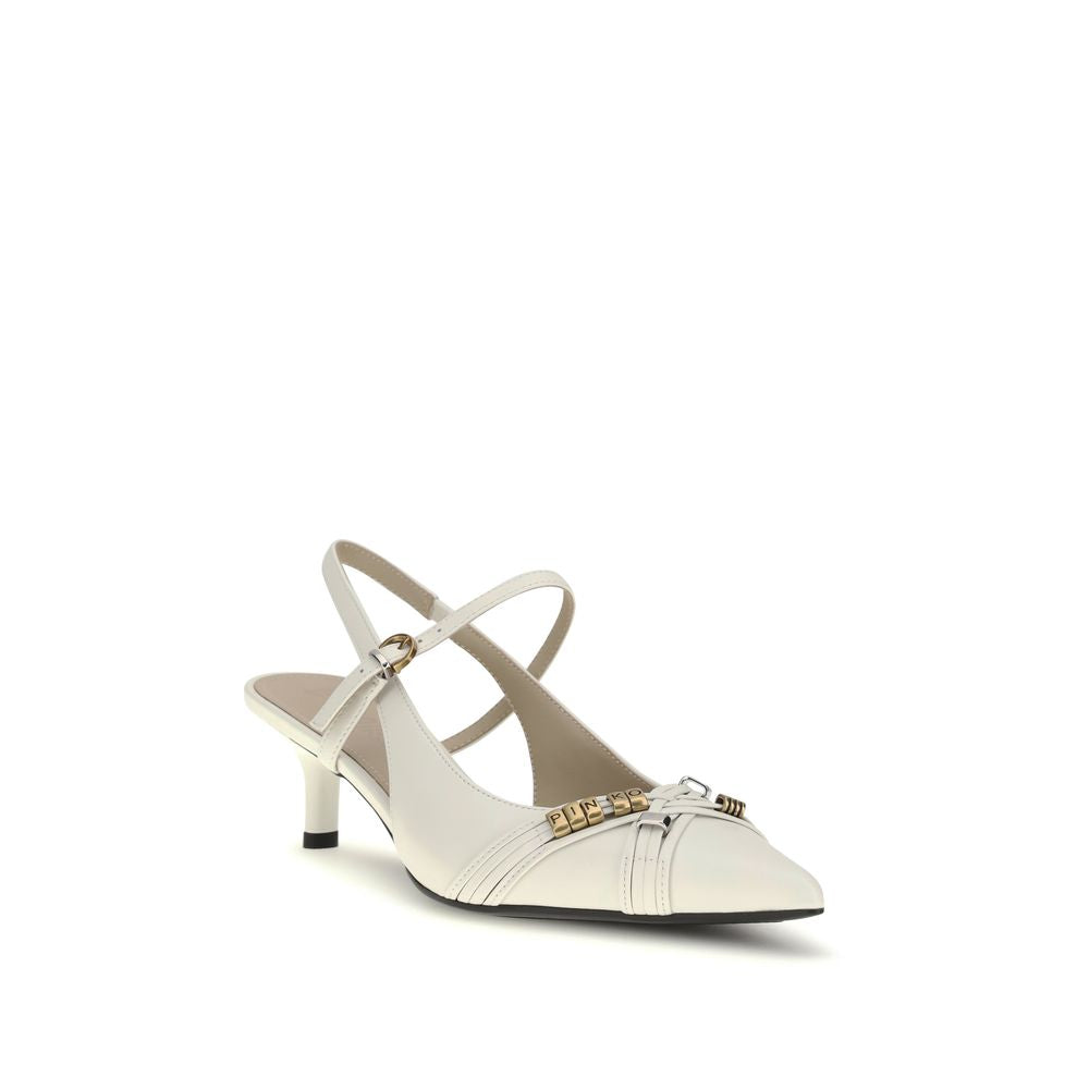 PINKO White Calf Leather Bos Taurus Mid Heel Pumps | Regal Royce
