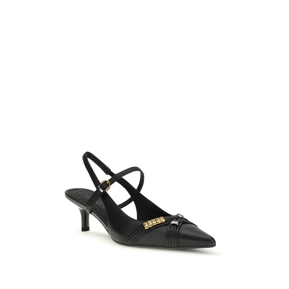 PINKO Black Calf Leather Bos Taurus Mid Heel Pumps | Regal Royce