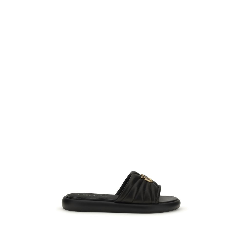 PINKO Black Calf Leather Bos Taurus Slides | Regal Royce