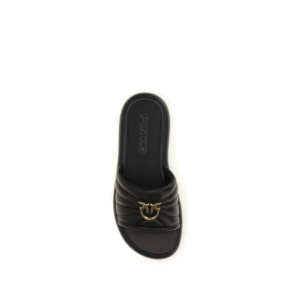 PINKO Black Calf Leather Bos Taurus Slides | Regal Royce