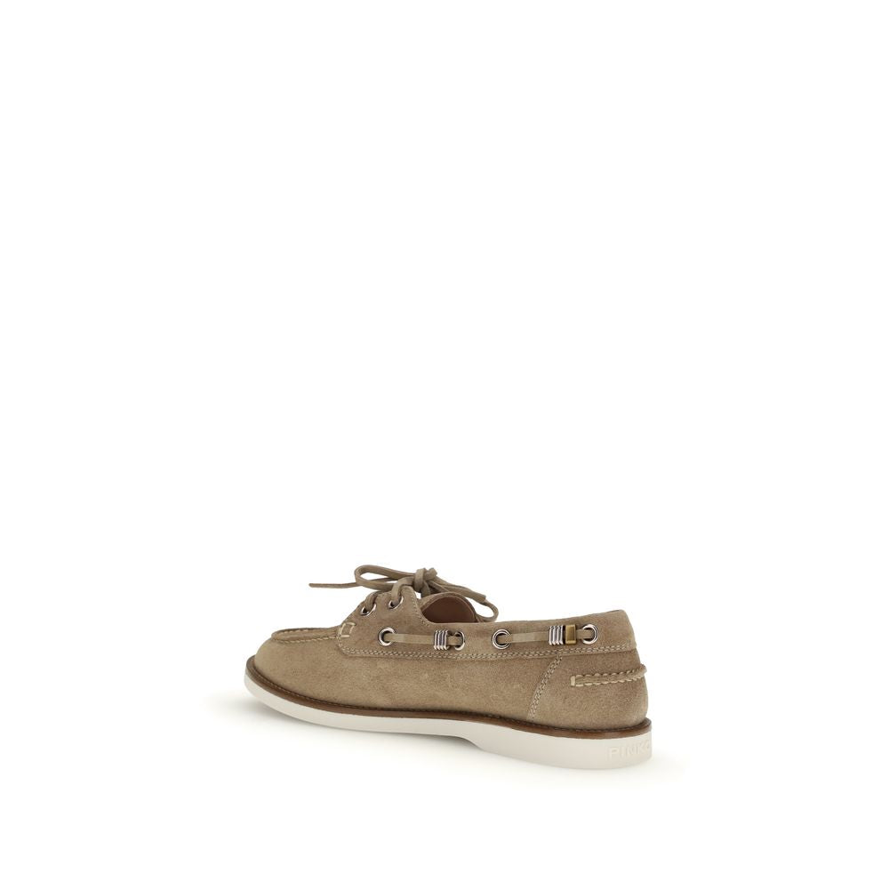 PINKO Beige Calf Leather Bos Taurus Slip-On Loafers