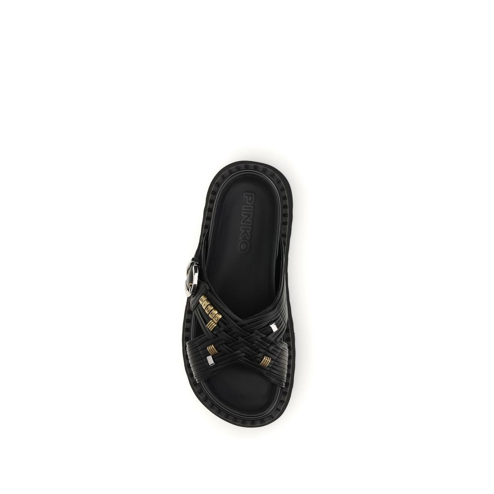 PINKO Black Goatskin Platform Sandals | Regal Royce