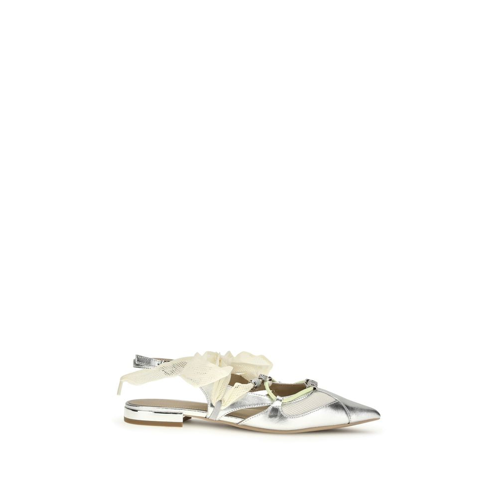 PINKO Silver Calf Leather Bos Taurus Ballet Flats | Regal Royce