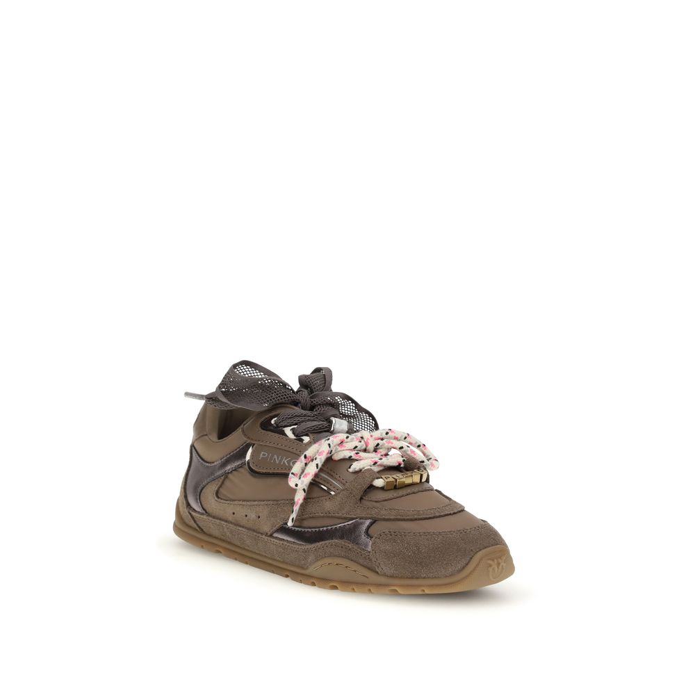 PINKO Brown Calf Leather Bos Taurus Chunky Sneakers | Regal Royce