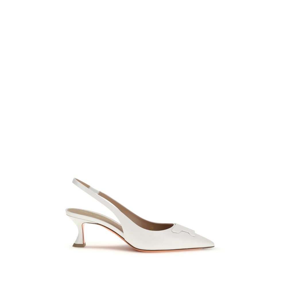 Santoni White Calf Leather Bos Taurus Mid Heel Pumps | Regal Royce