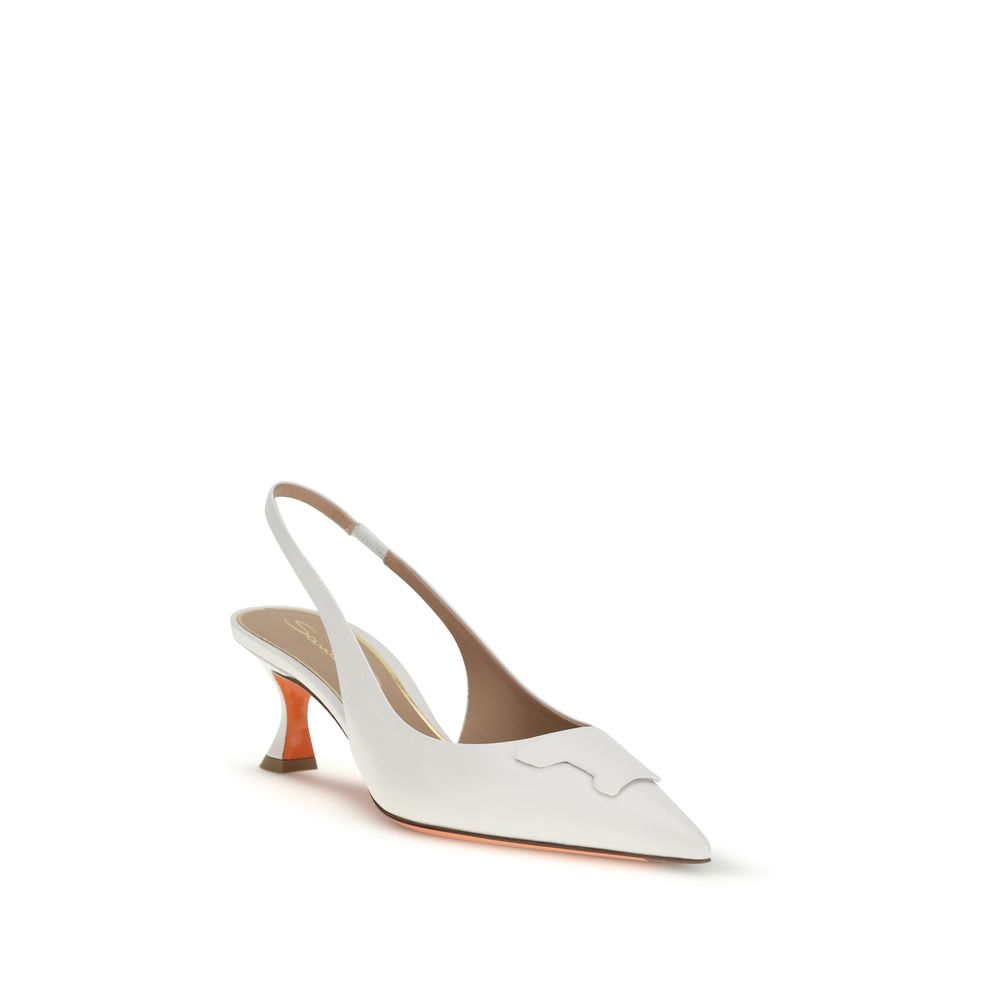 Santoni White Calf Leather Bos Taurus Mid Heel Pumps | Regal Royce